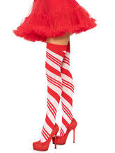 Candy Cane Thigh High (White Red) – Sheer One Size Hosiery Hosiery